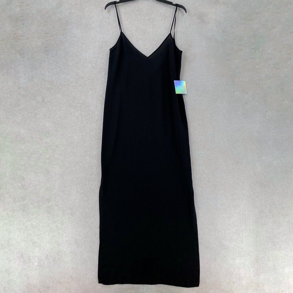 NWT Missguided Maxi Slip Dress Women 4 Black Long Chiffon Side Split Sexy LBD